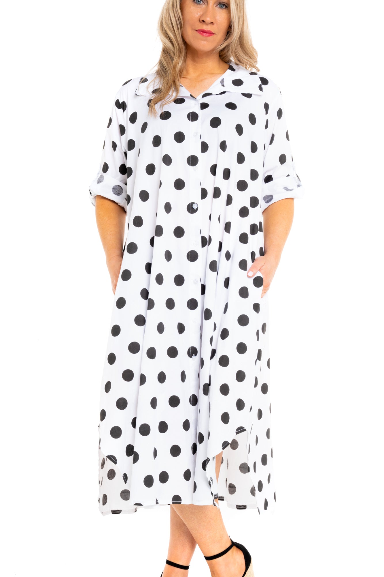 Cotton spotted shirt dress