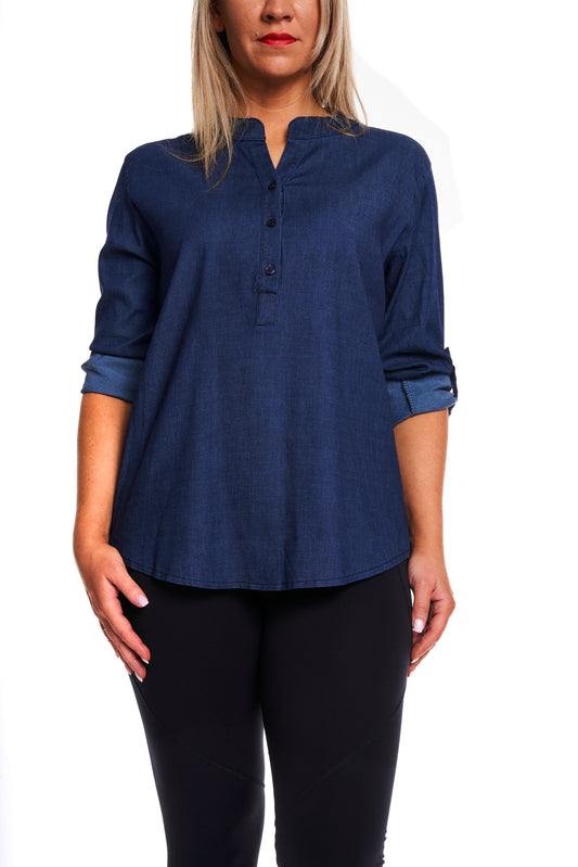 Chambray denim button top