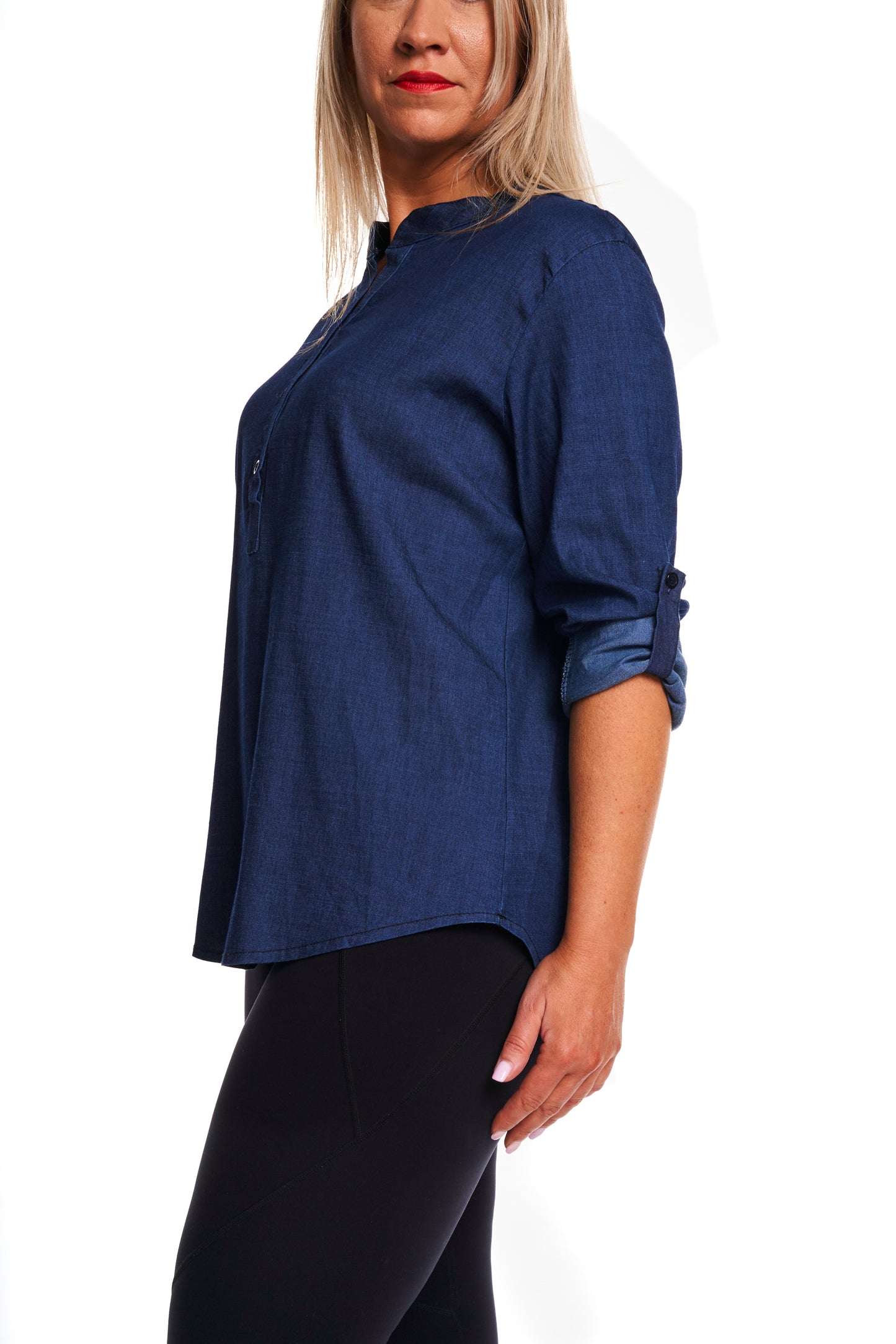 Chambray denim button top