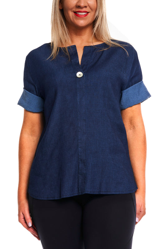 Chambray one button top