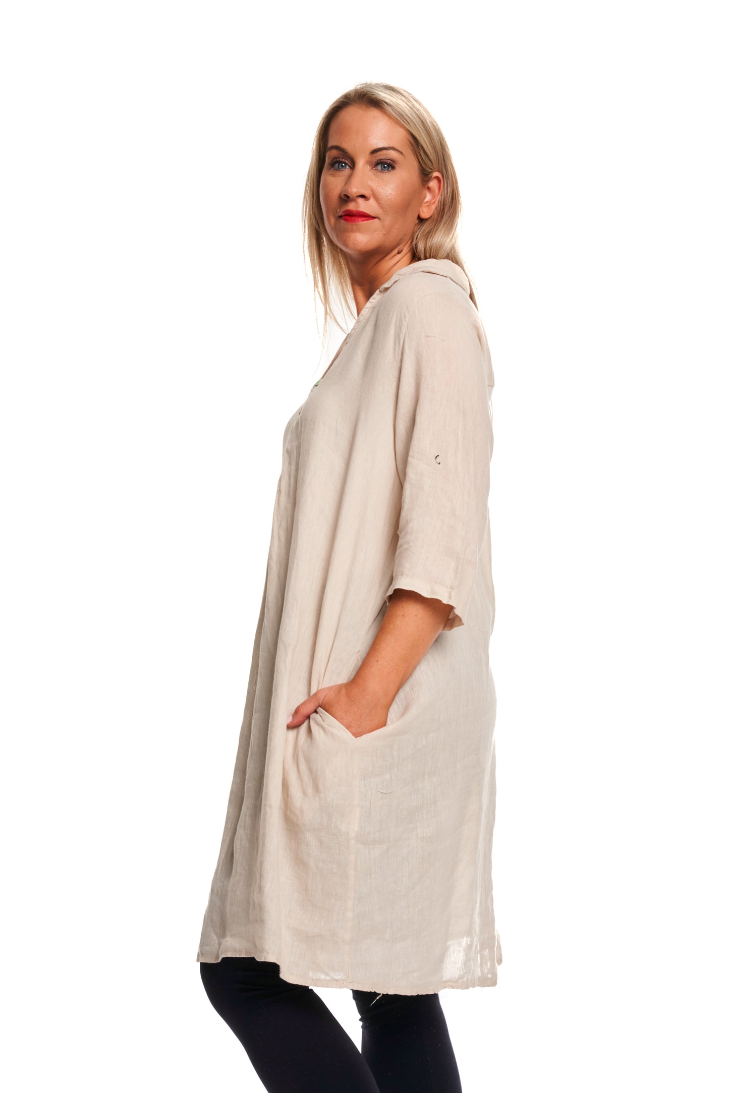 Linen 2 pocket v neck tunic/top