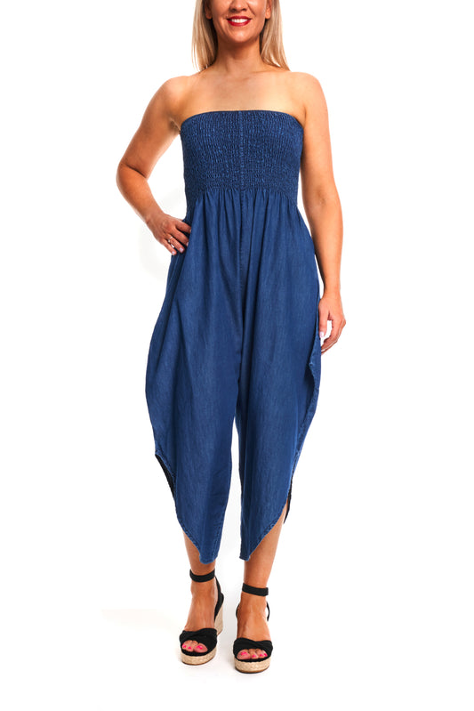 Chambray denim boobtube jumpsuit