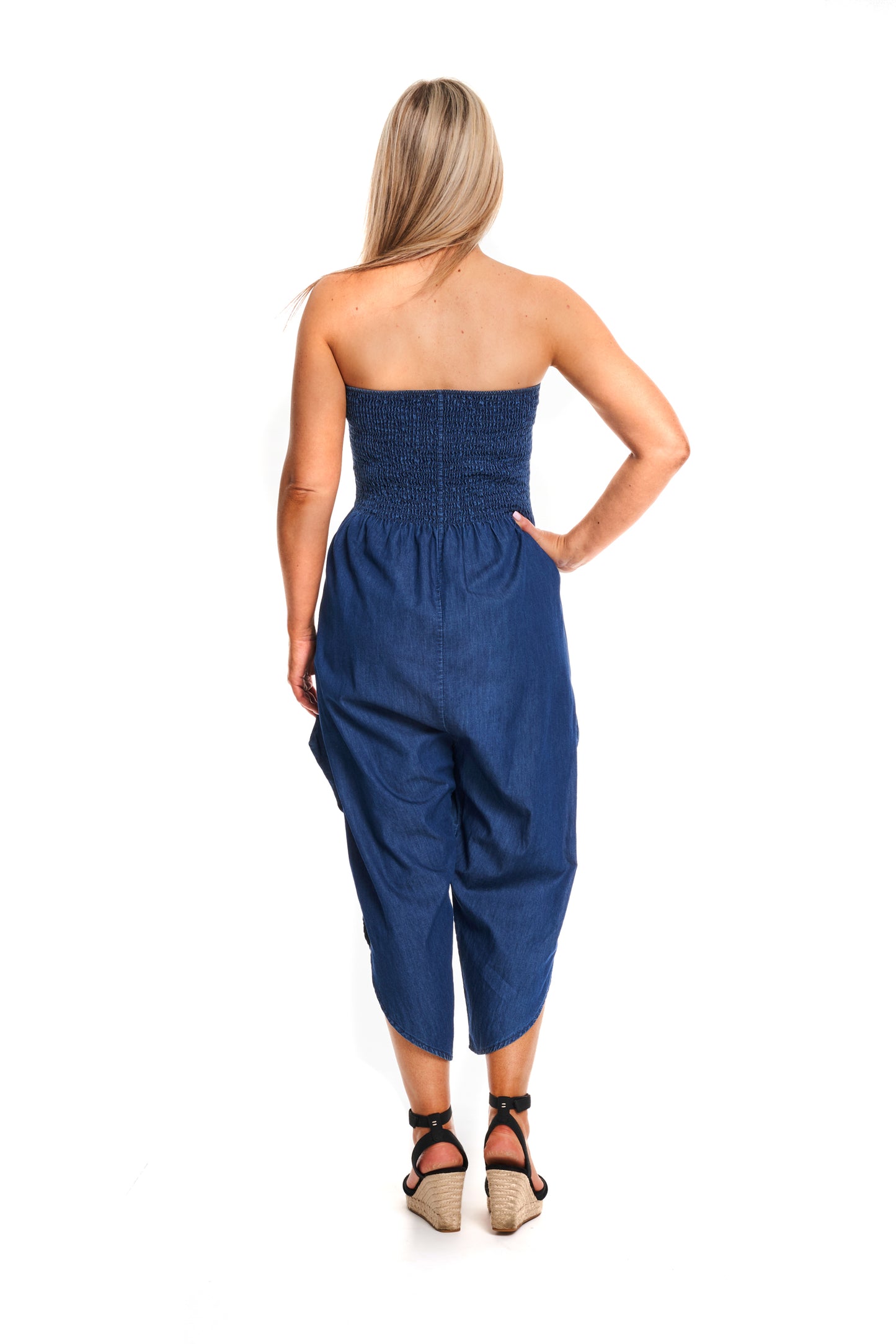 Chambray denim boobtube jumpsuit