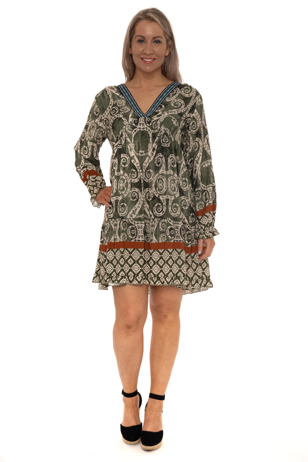 V Neck Aztec Smock dress