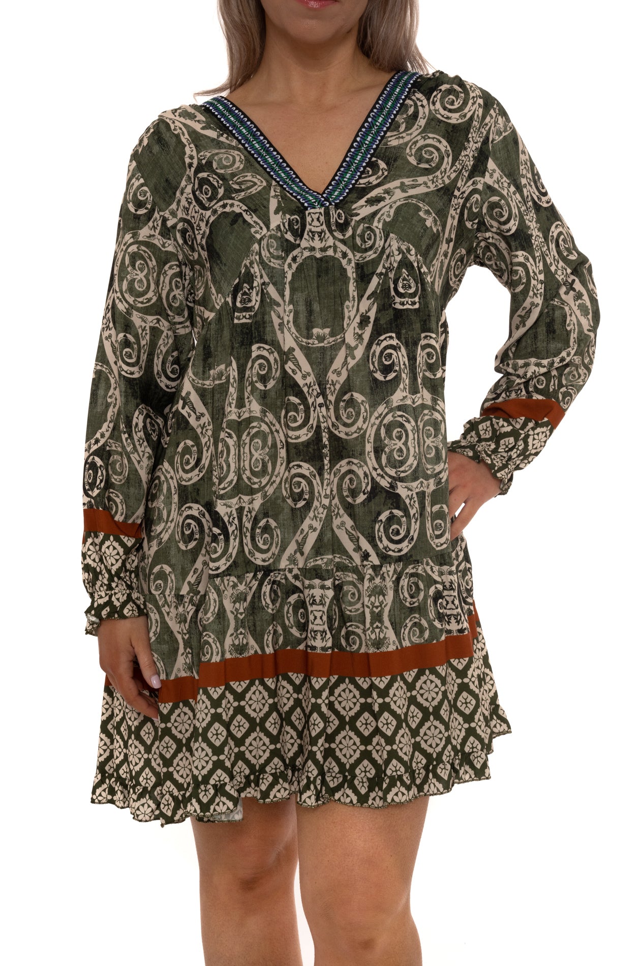 V Neck Aztec Smock dress