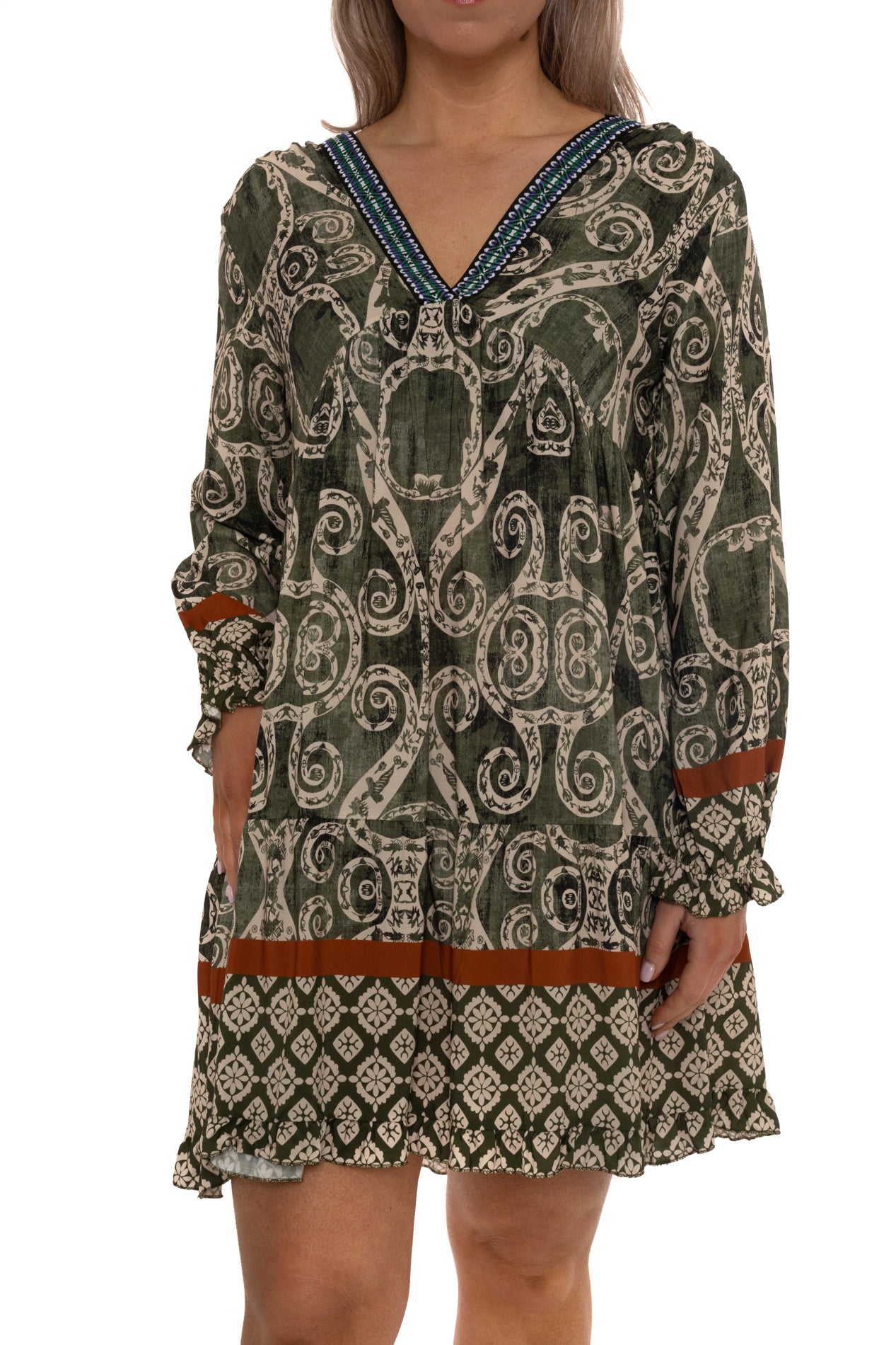 V Neck Aztec Smock dress